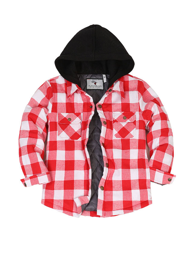 Front view of kids red white flannel shirt jacket