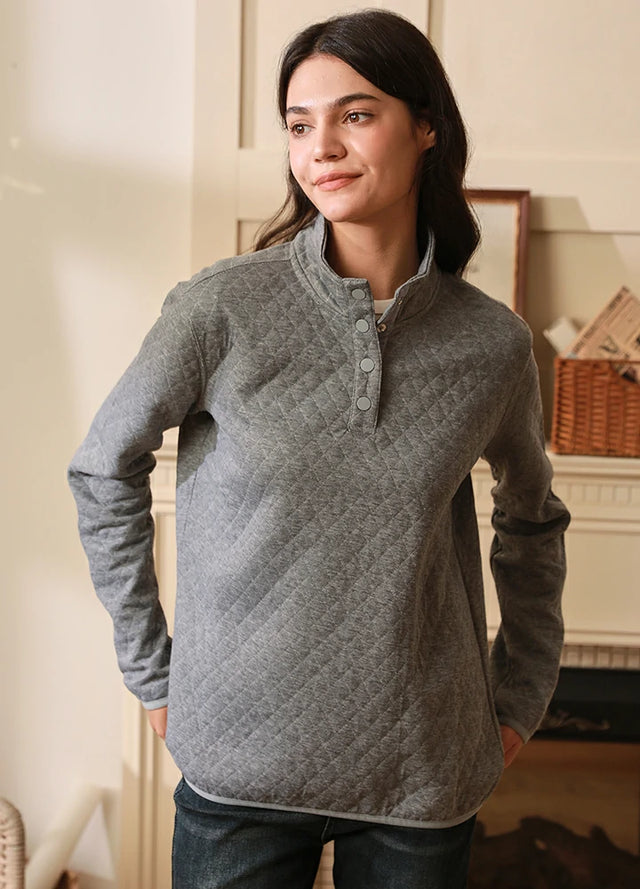 light gray heather 1/4 warm quilted fleece pullover shirt for women