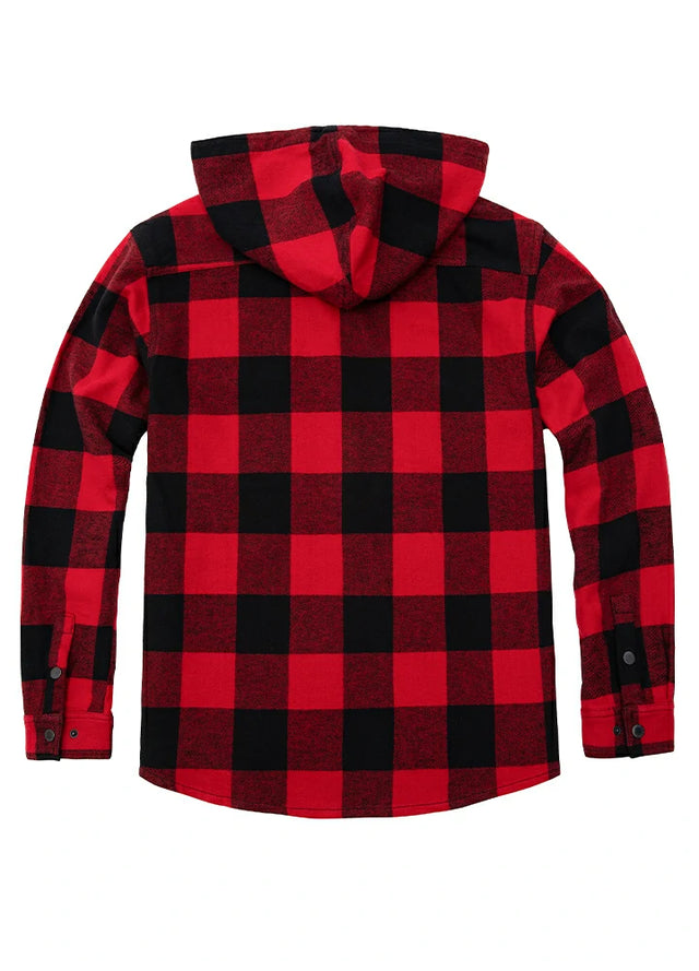 Back view of red buffalo men's heavyweight cotton flannel hoodie