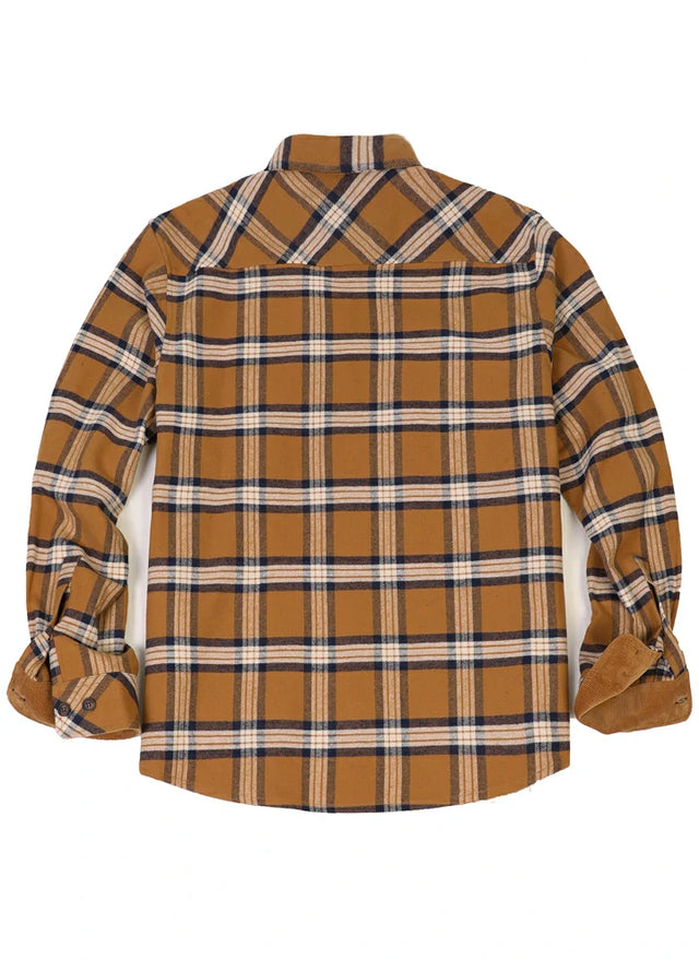 Back view of the clay men's timberline midweight cotton flannel shirt