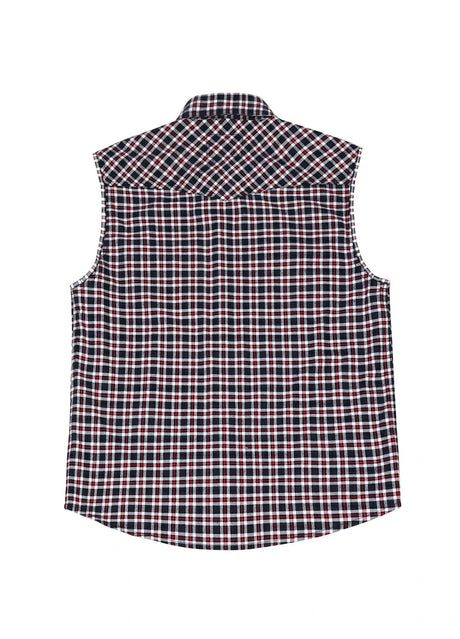 Back view of men's flannel cotton plaid vest