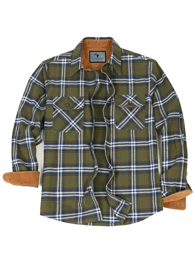 Front view of army green men's timberline midweight flannel shirt