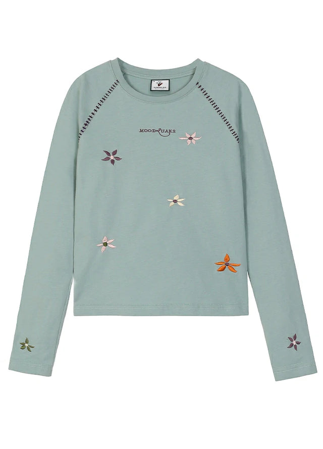 Girls Vintage Raglan Embroidered Long Sleeve Cropped T-Shirt