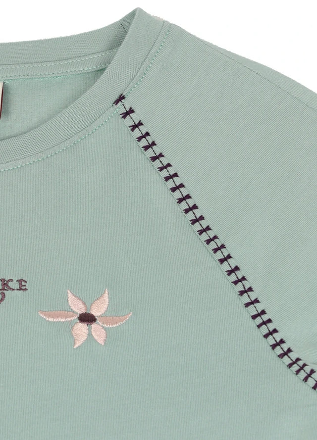 Girls Vintage Raglan Embroidered Long Sleeve Cropped T-Shirt