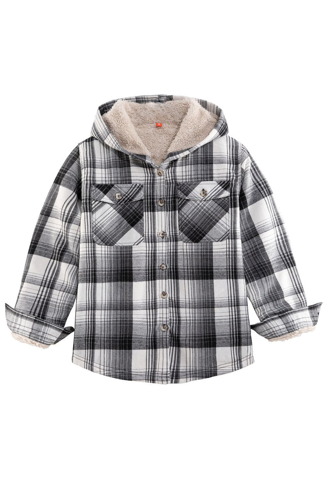 Front view of boys bright grey flannel shirt jacket