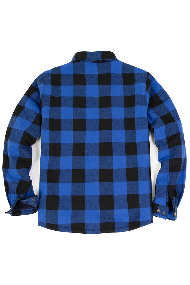 Back view of buffalo blue men's snap front cotton flannel shirt jacket