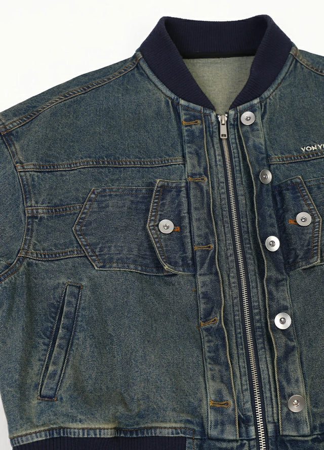 Women's Aged Washed Cropped Denim Jacket