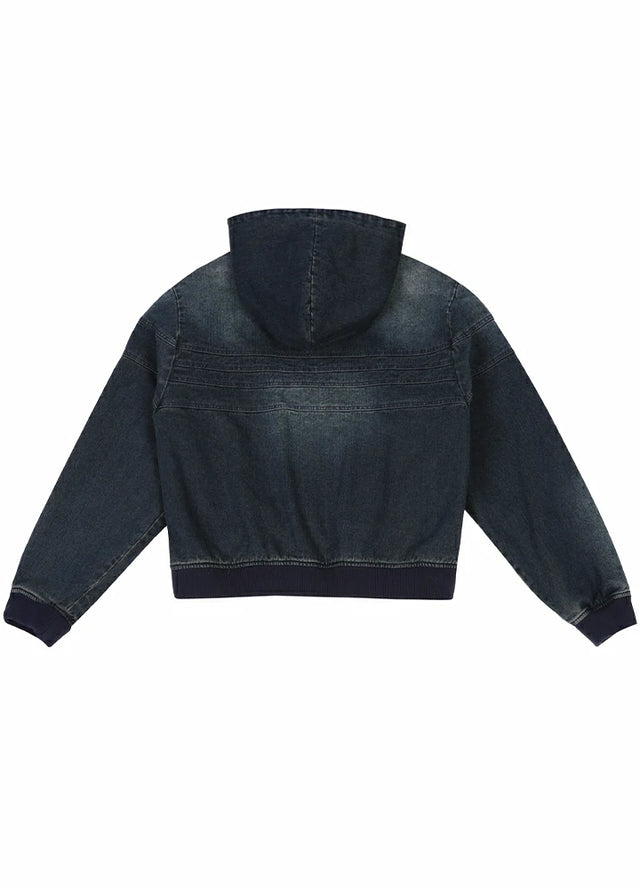 Women's Embroidery Washed Hooded Denim Jacket