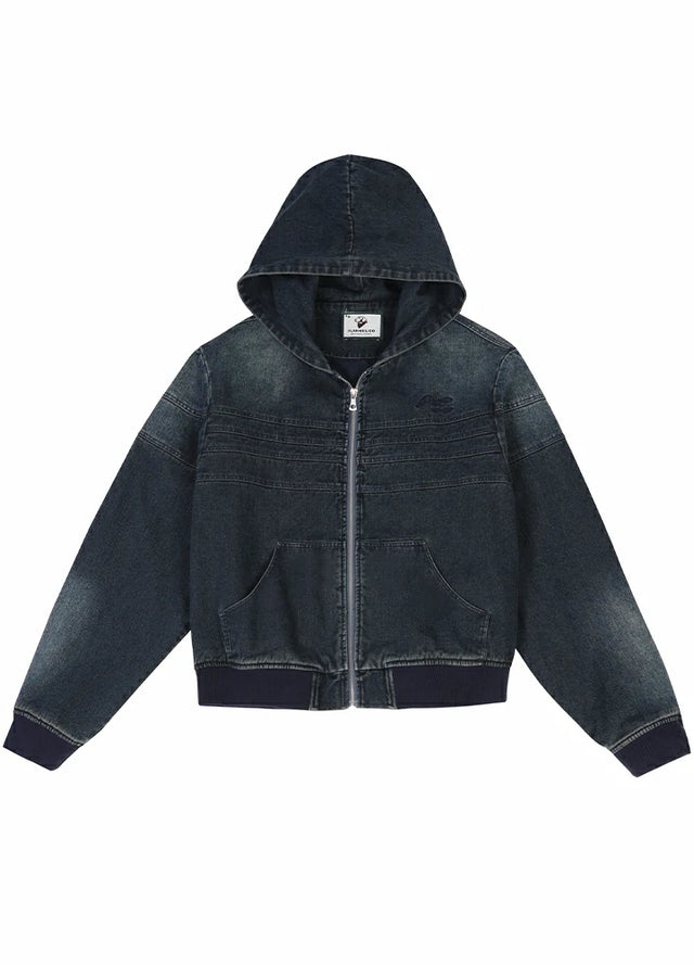 Women's Embroidery Washed Hooded Denim Jacket