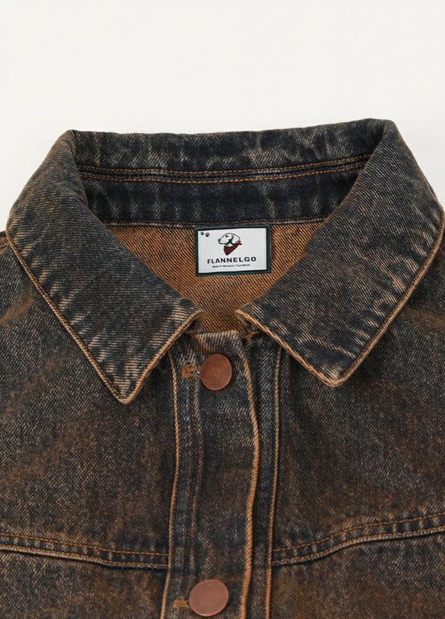 Women's Vintage Aged Wash Iron Rust Cropped Denim Jacket