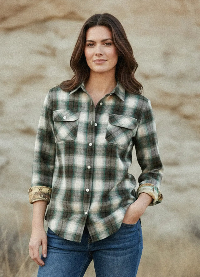 Women's Wildlife Adventure Flannel Plaid Shirt