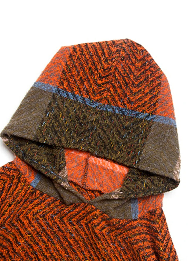 Women's Herringbone Striped Pattern Hooded Poncho