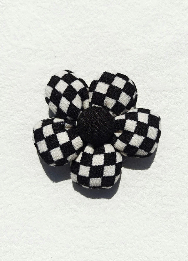 Flower Checkered Plaid Brooch Pin