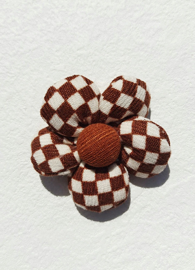 Flower Checkered Plaid Brooch Pin