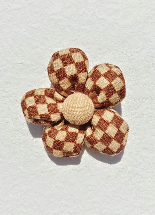 Flower Checkered Plaid Brooch Pin