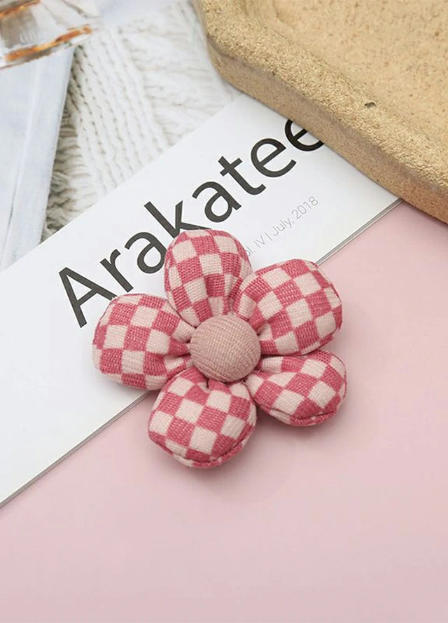 Flower Checkered Plaid Brooch Pin