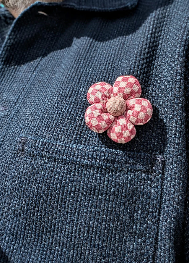 Flower Checkered Plaid Brooch Pin