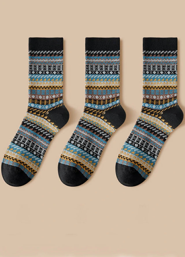 3 Pairs of Vintage Aztec Crew Socks for Men