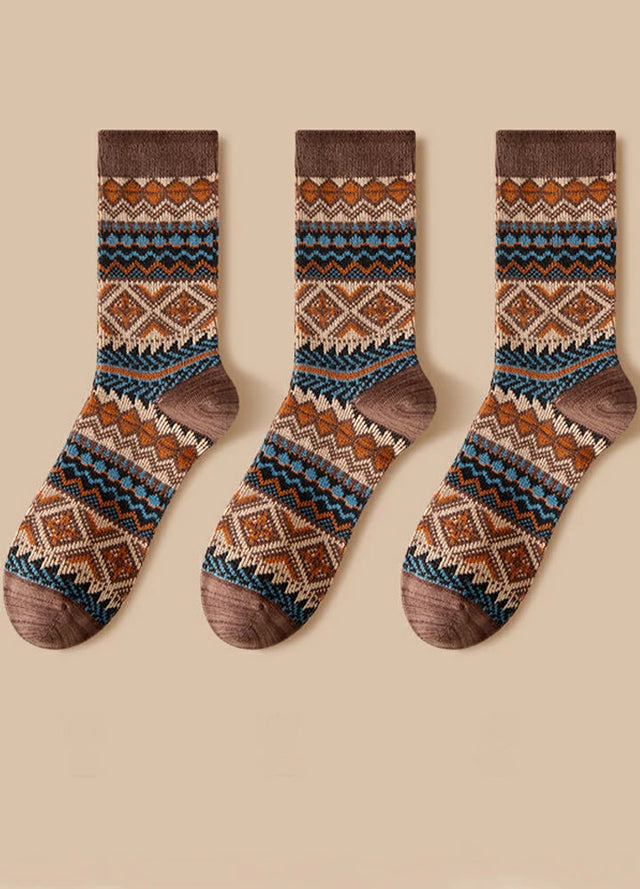 3 Pairs of Vintage Aztec Crew Socks for Men