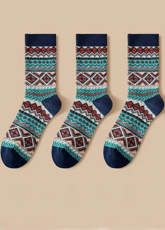 3 Pairs of Vintage Aztec Crew Socks for Men