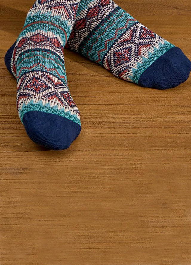 3 Pairs of Vintage Aztec Crew Socks for Men