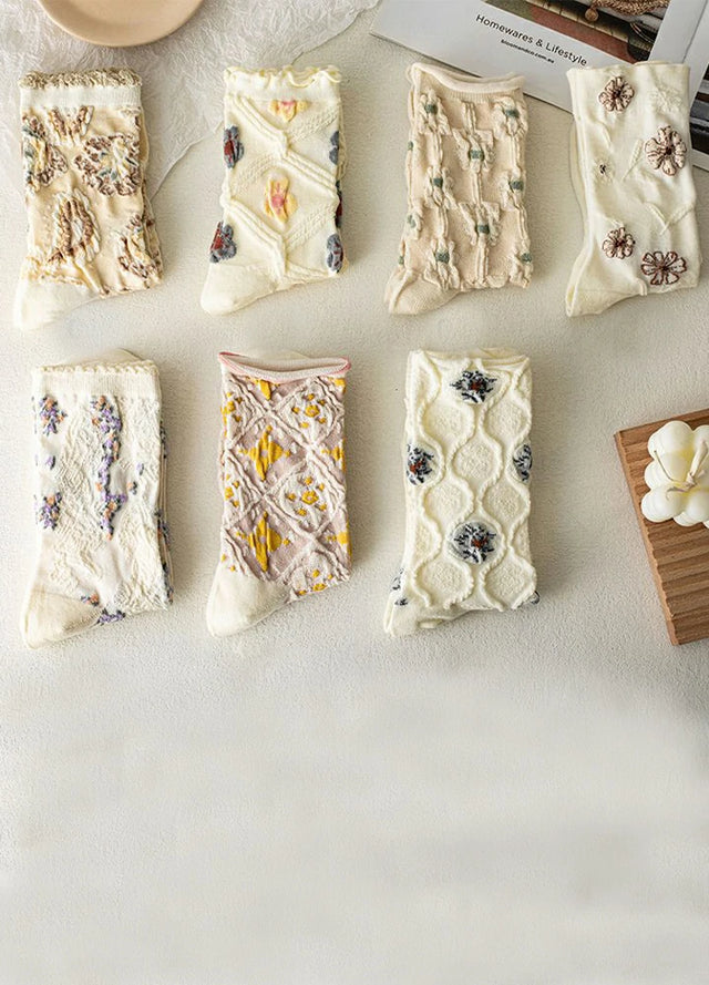 5 Pairs of Vintage Crew Socks For Women