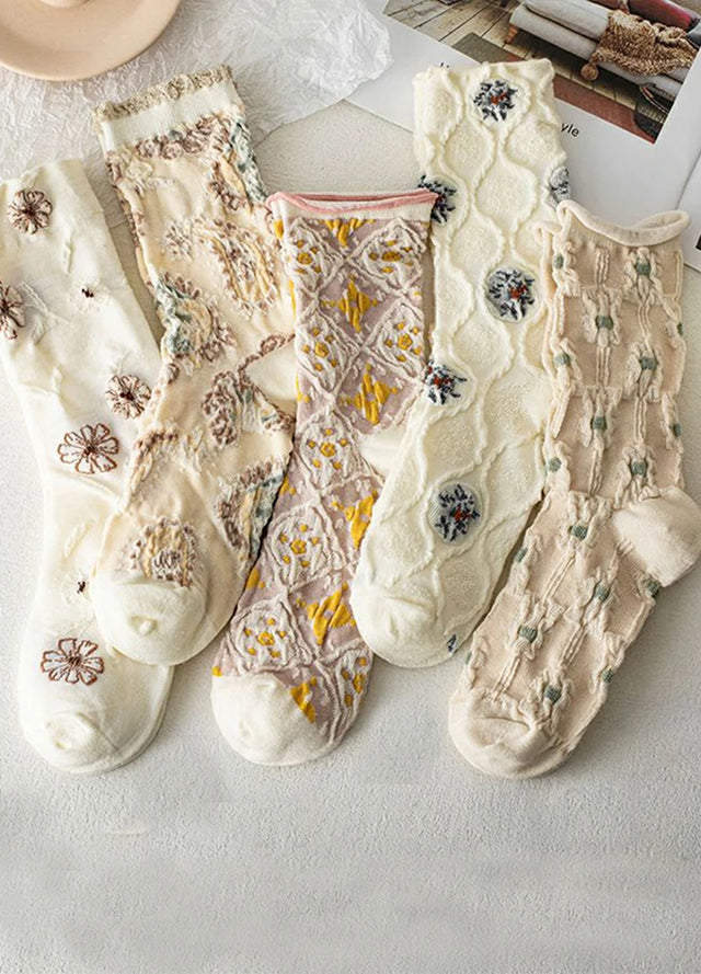 5 Pairs of Vintage Crew Socks For Women