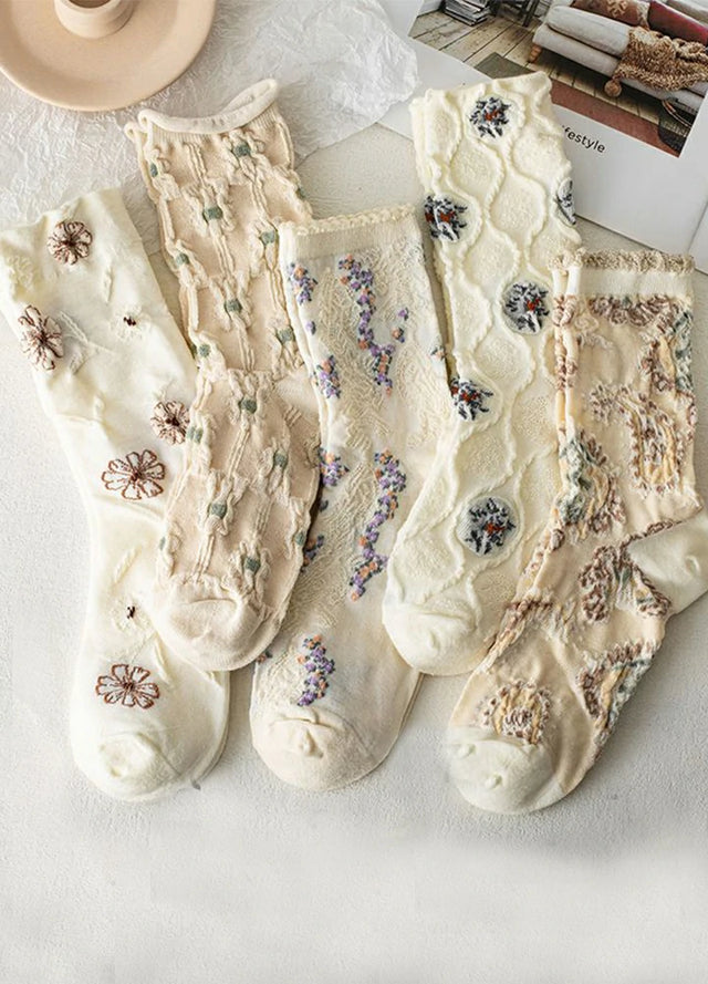 5 Pairs of Vintage Crew Socks For Women