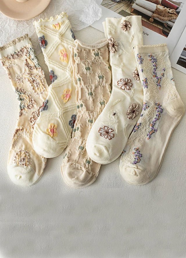 5 Pairs of Vintage Crew Socks For Women