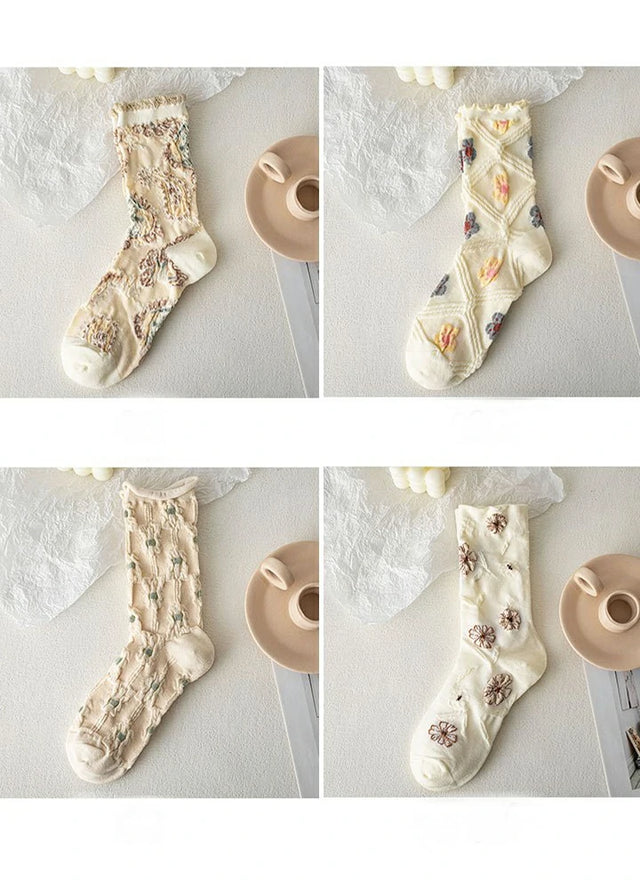 5 Pairs of Vintage Crew Socks For Women