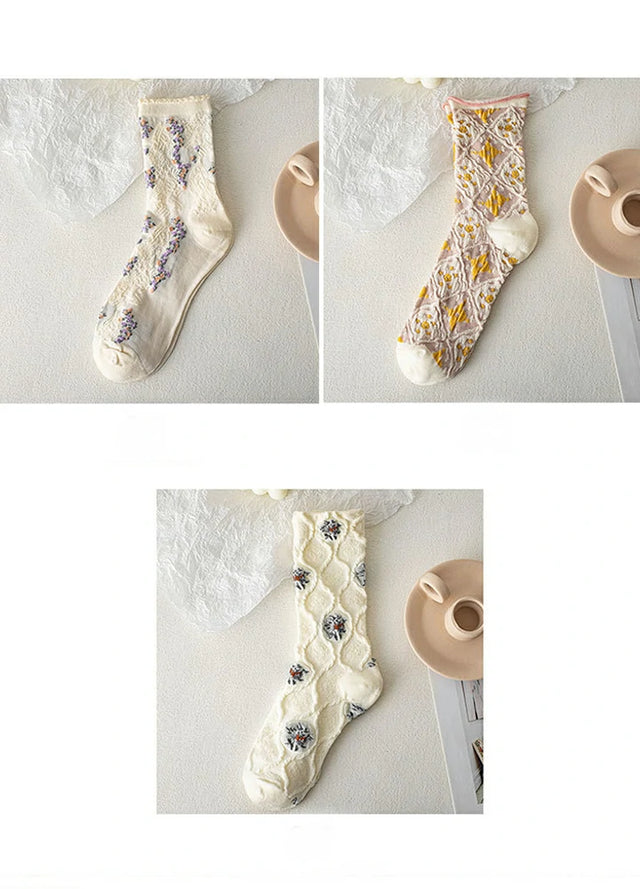 5 Pairs of Vintage Crew Socks For Women