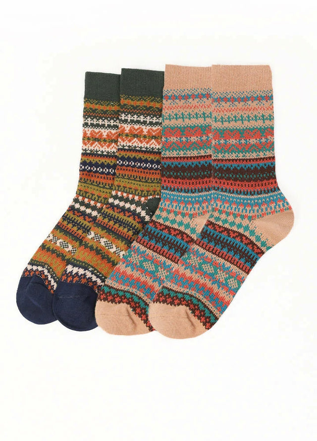 Women's Nordic Fair Isle Double-Knit Crew Socks - Combo Set