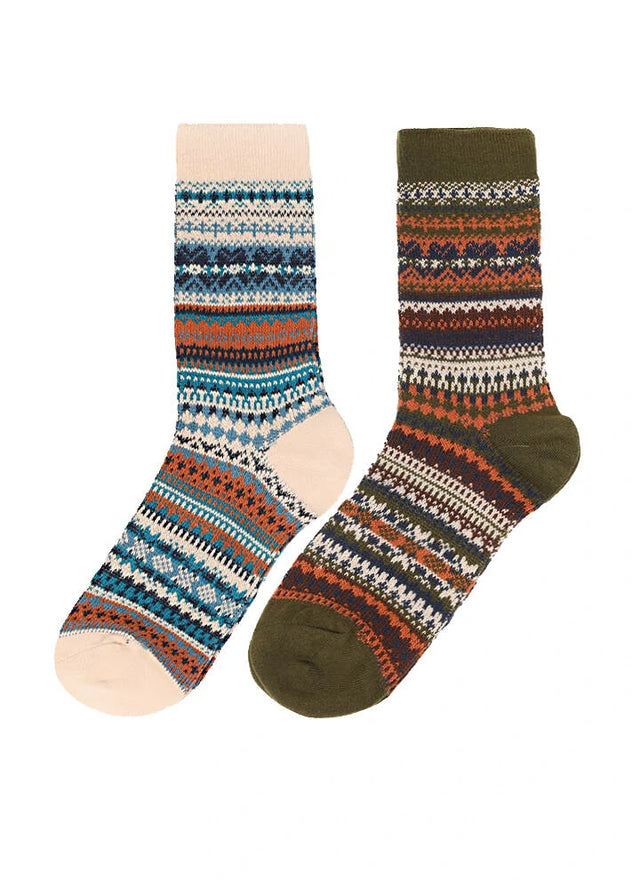 Men's Nordic Fair Isle Double-Knit Crew Socks - Combo Set
