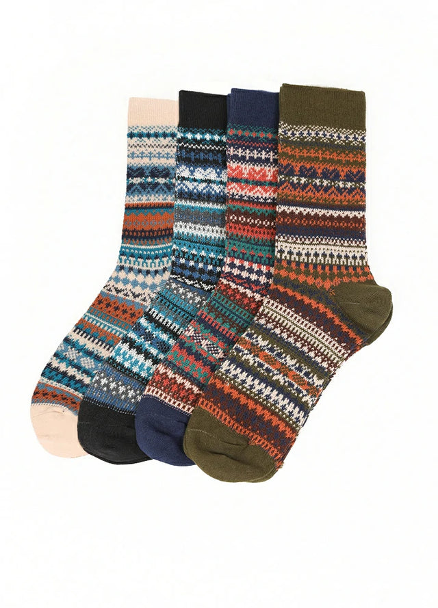 Men's Nordic Fair Isle Double-Knit Crew Socks - Combo Set