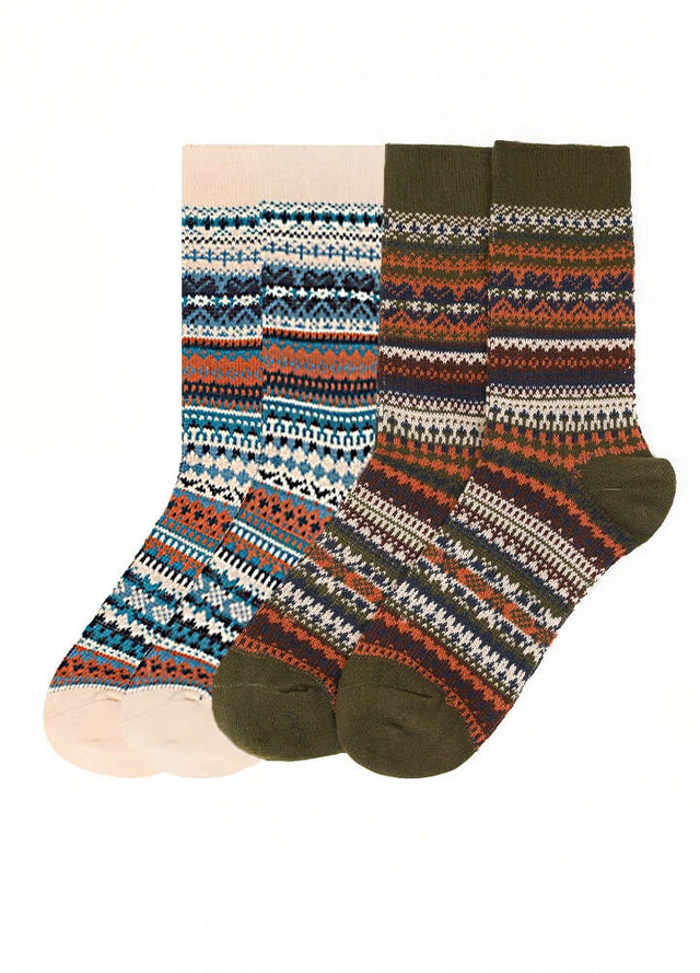 Men's Nordic Fair Isle Double-Knit Crew Socks - Combo Set