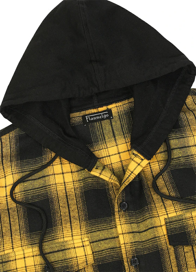 Vintage Hooded Plaid Flannel Shirt - Streetwear Short Sleeve Hoodie