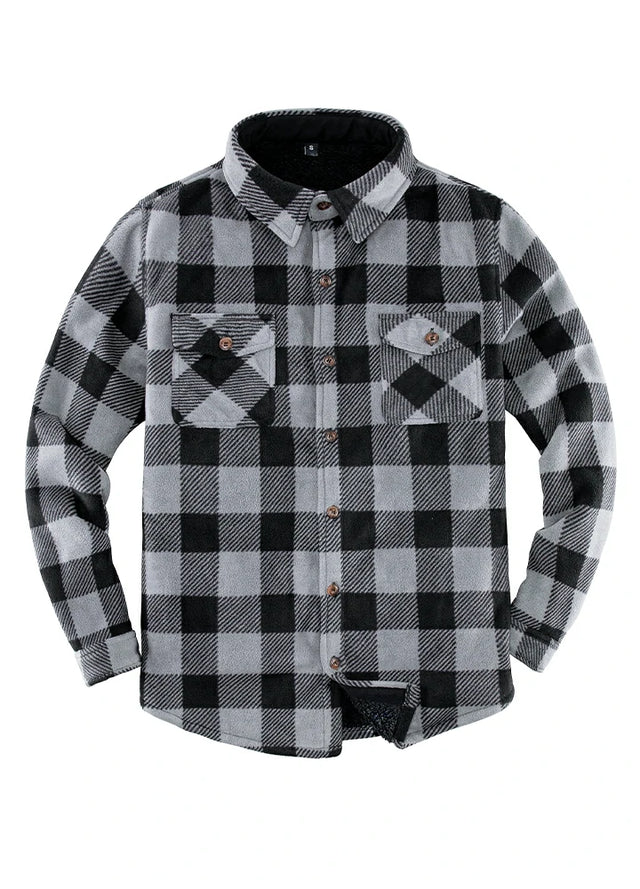 Men's Warm Sherpa Lined Plaid Shirt Jacket (Sherpa Lined Throughout)