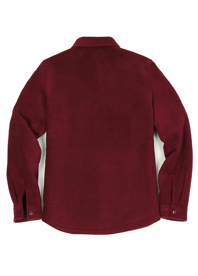 Back view of dark red men's button up sherpa lined jacket