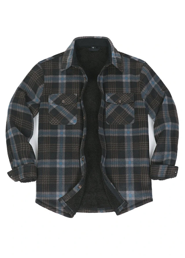 Men's Fleece Lined Plaid Shirt Jacket, Button Down