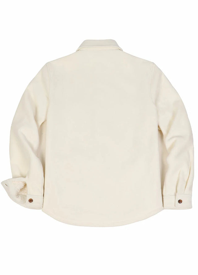 Back view of a men's white cozy fleece lined shacket