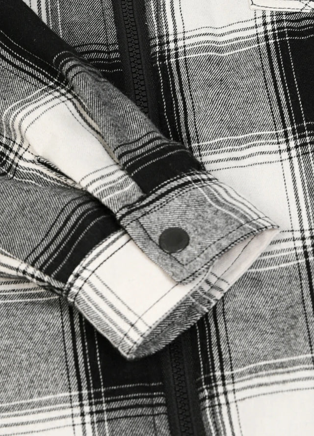 Close-up of the cuff of men's white black cozy sherpa lined hooded jacket