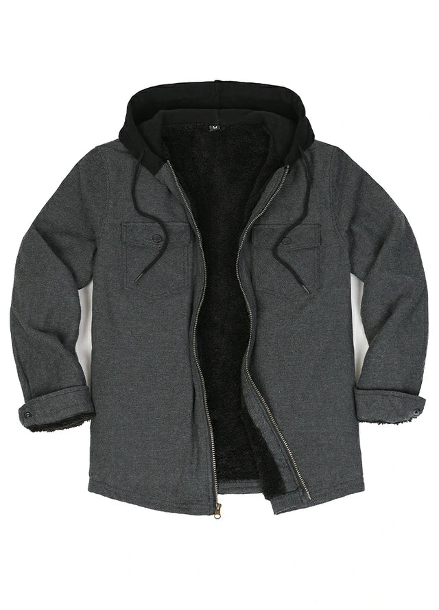 Men's Sherpa Lined Warm Flannel Plaid Hoodie Jacket