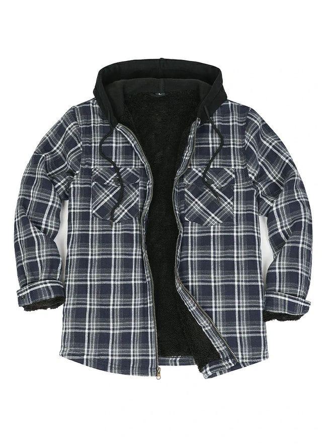 Men's Sherpa Lined Warm Flannel Plaid Hoodie Jacket