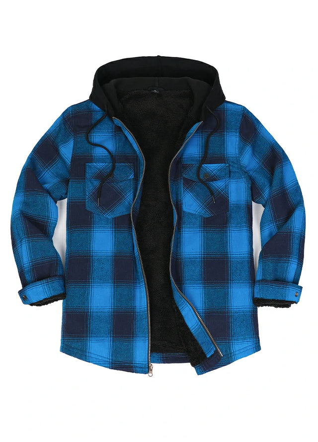 Men's Sherpa Lined Warm Flannel Plaid Hoodie Jacket