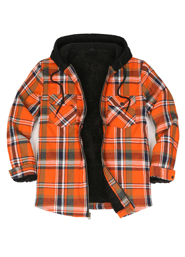 Men's Sherpa Lined Warm Flannel Plaid Hoodie Jacket