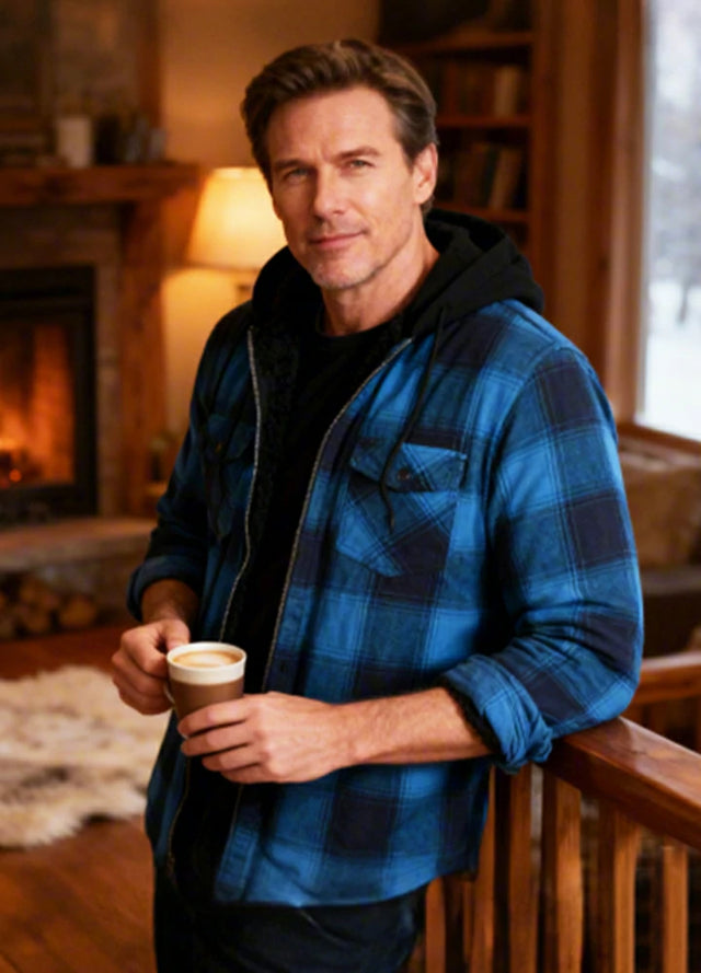 Men's Sherpa Lined Warm Flannel Plaid Hoodie Jacket