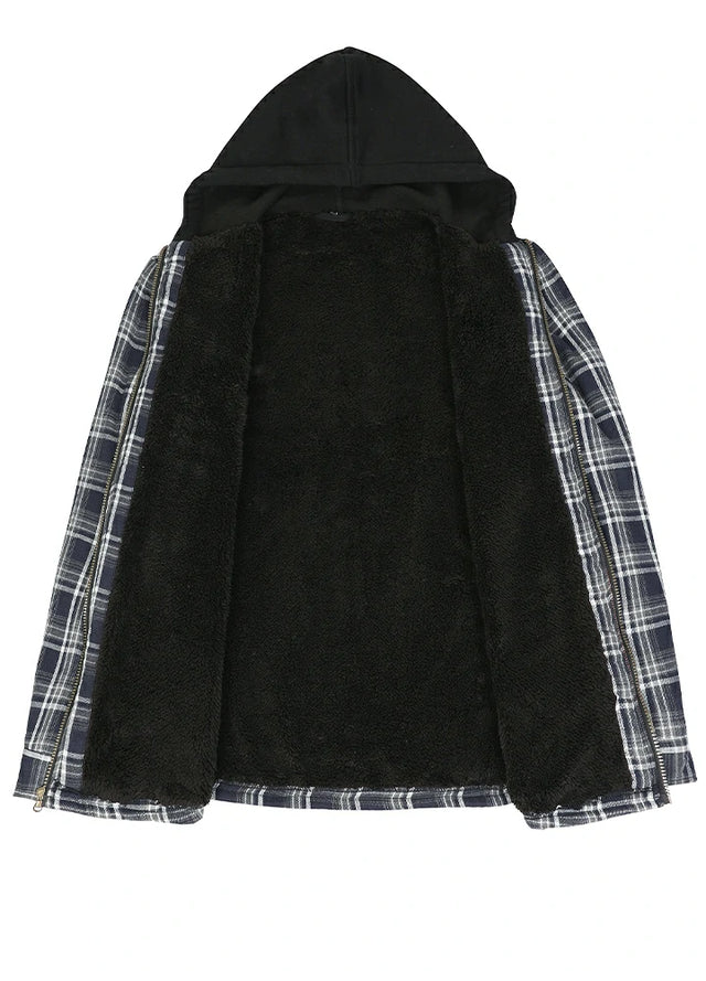 Men's Sherpa Lined Warm Flannel Plaid Hoodie Jacket