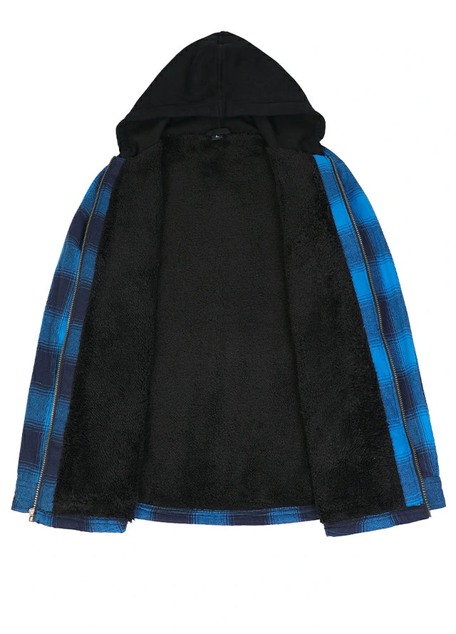 Men's Sherpa Lined Warm Flannel Plaid Hoodie Jacket