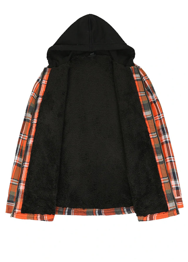 Men's Sherpa Lined Warm Flannel Plaid Hoodie Jacket