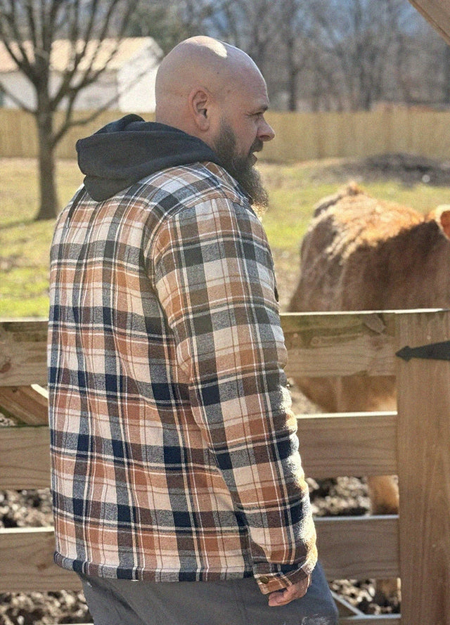 Men's Thicken Plaid Hooded Flannel Jacket with Quilted Lined